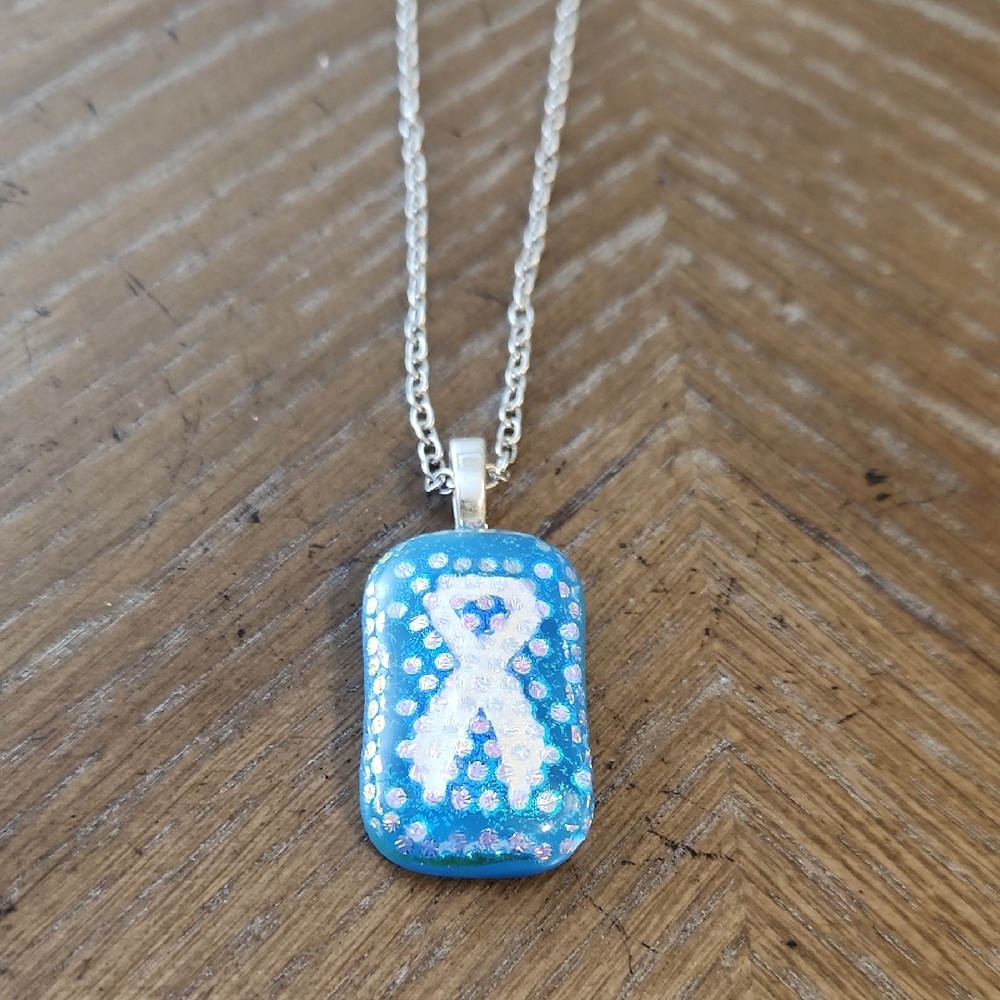 Iridescent Blue and Pink Awareness Pendant Necklace